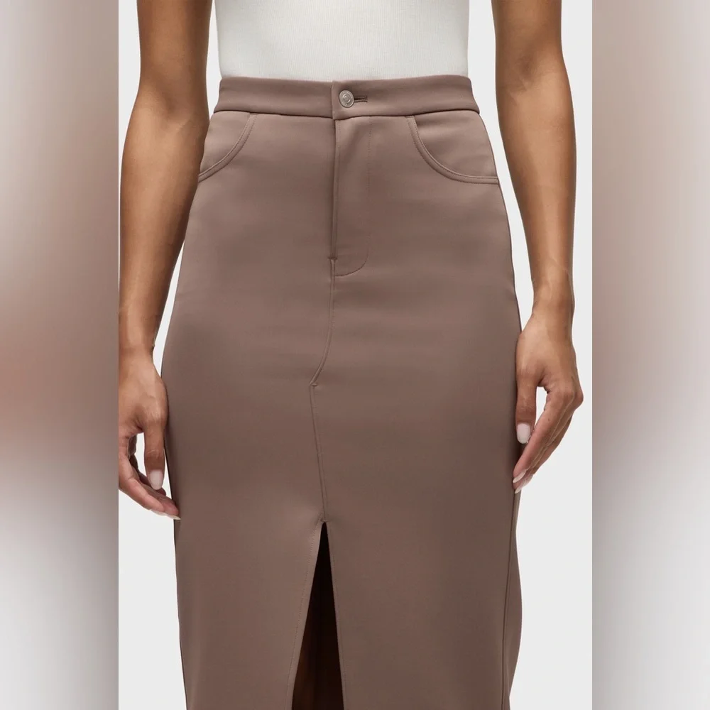 Hudson Reconstructed Chic Deep Taupe Midi Pencil Skirt with Front Slit Size 6
